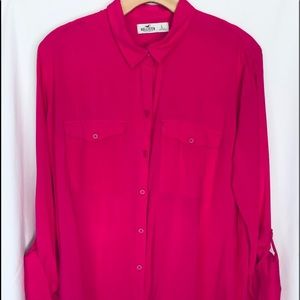 Hollister Button Down Shirt Women Fucsia Sz L